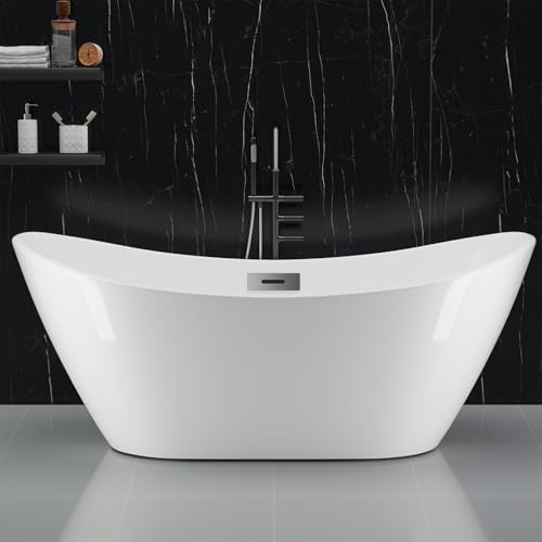 Image of 59 inch Acrylic Freestanding Bathtub, Deep Soaking Tub, Double Ended
