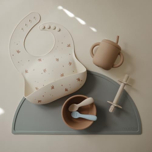 Image of mushie Silicone Baby Bib | Adjustable Fit Waterproof Bibs (Sparrow)
