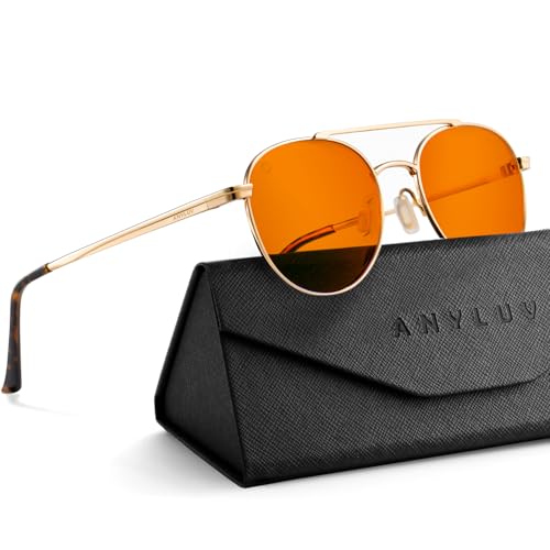 Image of ANYLUV Blue Light Glasses for Men, Circular Frame Single Brow Bridge Design Campus Style Glasses Anti Eyestrain for Screen