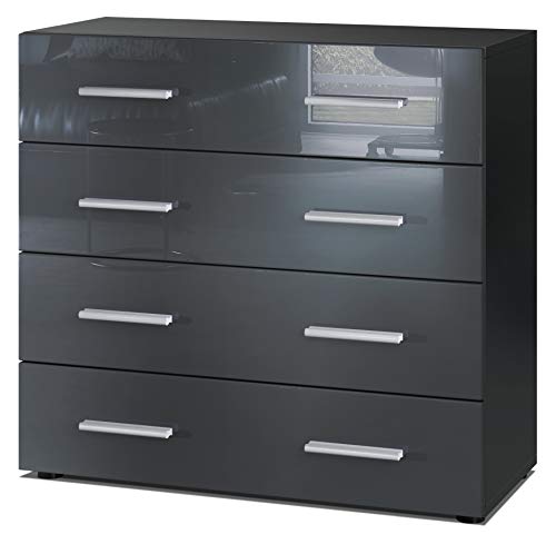 Vladon Sideboard Pavos, Kommode mit 4 Schubladen, Schwarz matt/Grau...