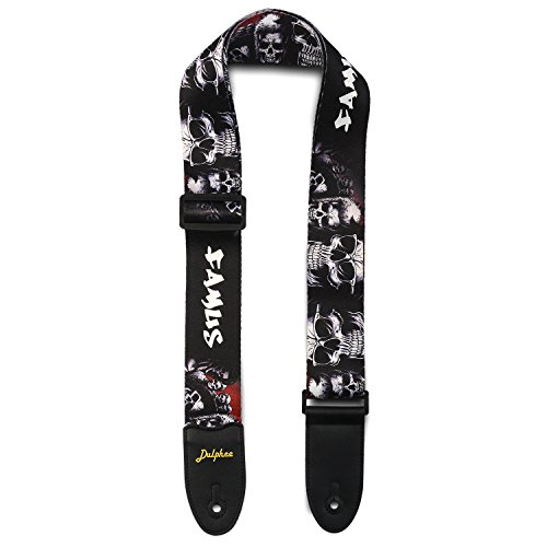 Dulphee Guitar Strap Skull Design Cool Polyester Shoulder Strap For Bass, Electric & Acoustic Guitar (Black Skull) #TOP1