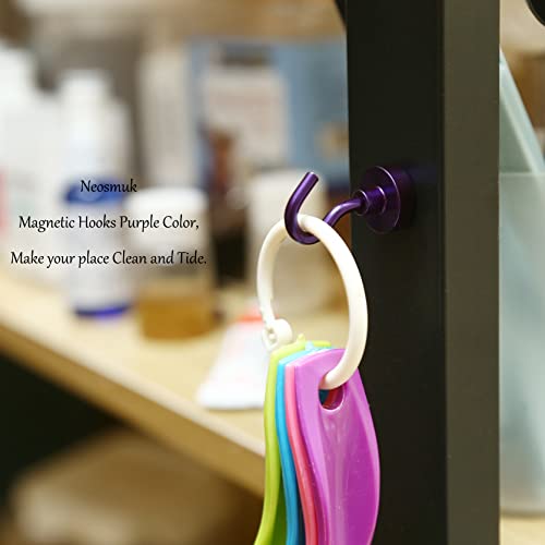 Image of Neosmuk Magnetic Hooks, 22 lb+ Heavy Duty Earth Magnets with Hook for Refrigerator, Extra Strong Cruise Hook for Hanging, Magnetic Hanger for Cabins, Grill (Purple, Pack of 6)