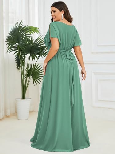 Image of Ever-Pretty Plus Women's Chiffon Bridesmaid Dress A-Line Empire Waist Floor Length Plus Size Formal Wedding Guest Dresses