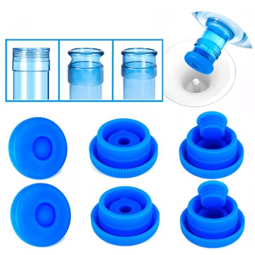 Image of 5 Gallon Water Jug Cap Reusable - Non-Spill 55mm Water Bottle Caps,Silicone Replacement Cap Lids Anti Splash 6 Pack