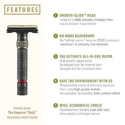 VIKINGS BLADE Adjustable Double Edge Safety Razor + Luxury Case. Smooth, Reusable, Eco-Friendly (The Emperor Meiji)