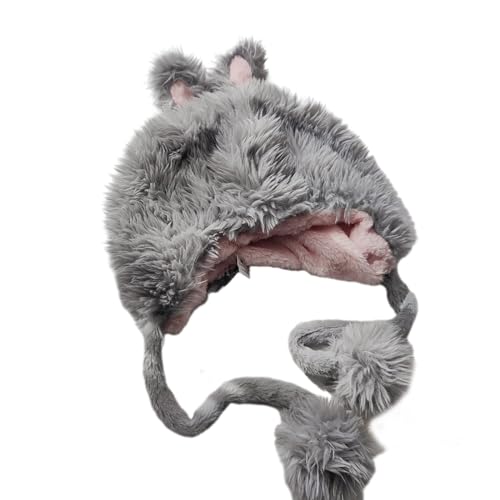 Plush Ear Muff Hat for Girls Women Windproof Earflap Hat for Outdoor Activity Casual Hat Gray
