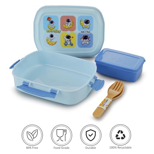 Image of Nayasa On The Go DLX Small Lunch Box, Leakproof, Durable - Perfect for School Kids, Blue