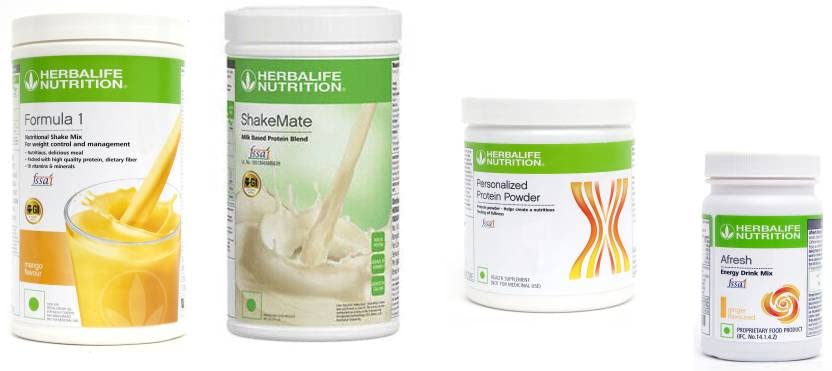 Herbalife Nutrition Formula 1 Shake Mango 500g, Protein Powder 200G, Shake Mate 500g, Afresh Ginger 50g Nutrition Drink (Pack of 4)