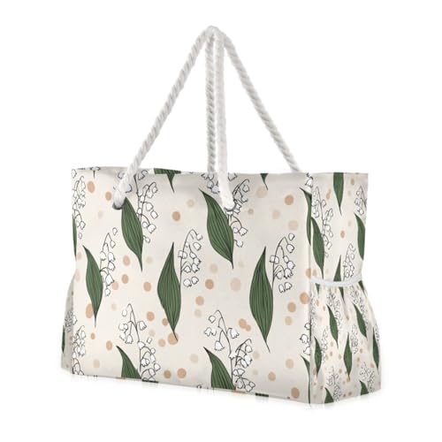 Lily Of The Valley Beach Bags for Women Ladies Large Canvas Tote Shoulder Bag Waterproof Travel Bags for Gym Swim Pool Camping