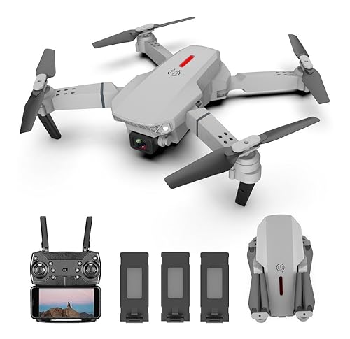 Drones, ABONITOS.MX Dron 3 Baterias 2 Camaras Gris ABS88 | Evasion de Obstaculos | Control desde App Wi-Fi | Ideal para Entrenamiento | Juguete para Niños y Adultos