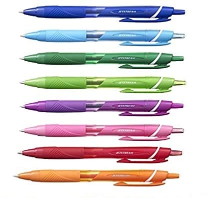 Uni-ball Jetstream Extra Fine Point Retractable Roller Ball Pens,-rubber Grip Type -0.5mm-8 Color Ink-8 Pens value Set (Blue,Ligit Blue,Green,Lime Green,Orange, Pink,Red,Purple)