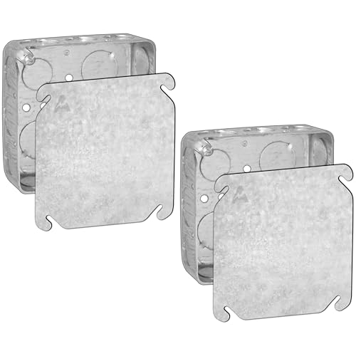 Caja eléctrica cuadrada de 4 pulgadas con tapa ciega y metal dibujado para conexiones, pack de 2