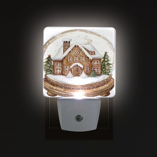 Image of Gingerbread House Snow Night Lights 2 Pack Plug-in Wall Led Nightlight Auto Dusk-to-Dawn Sensor Lamps for Bedroom Kitchen Bathroom