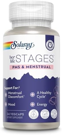 Solaray PMS & Menstrual her life STAGES – PMS Support Supplement for Women with Cramp Bark, Vitex Chasteberry – Made Without Hormones – 60-Day Guarantee – Vegan, Lab Verified – 24 Servings, 24 VegCaps