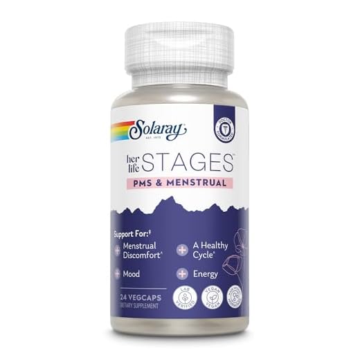 Solaray Menstrual her life STAGES - Suplemento de apoyo para el síndrome premenstrual para mujeres con corteza de calambre- Hecho sin hormonas - Vegano, 24 cápsulas vegetales