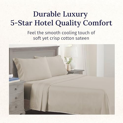 California Design Den Hotel Quality King Bed Sheets Set - Luxury 600 Thread Count Sateen, Natural 100% Cotton King Sheet Set, Fully Elasticized Deep Pockets, Cool and Durable Bedding - Soft Linen