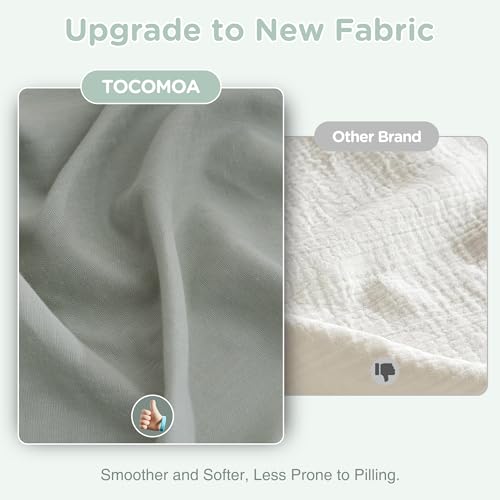 Image of TOCOMOA Muslin Duvet Cover 100% Cotton Like Linen Texture Breathable Soft Comfy 3-Piece Sage Green Comforter Cover Bedding Set (Queen 90 inchx90 inch, Comforter Not Included)