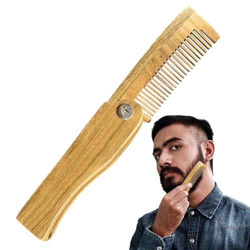 Pettine da barba in legno – Pettine pieghevole in legno, pettine tascabile per barba denti fini, pettine tascabile antistatico per baffi, costruzione in legno di sandalo, pettine per barba da uomo,