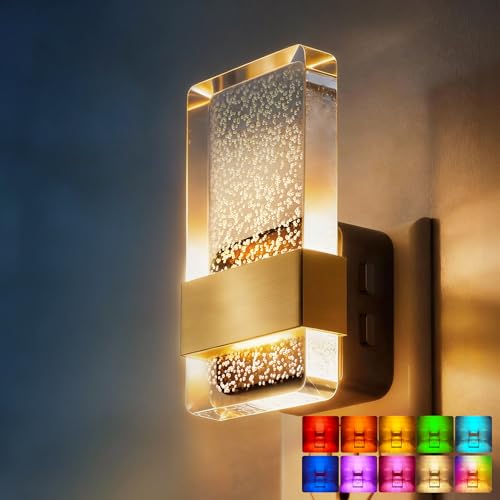 Image of DORESshop LED Night Lights Plug into Wall, 3 Level Dimmable Night Light | Rotatable Bubble Decorative Nightlight, Dusk to Dawn Sensor, Wall Sconce-Style Design Nightlights for Bathroom, Hallway, RGB