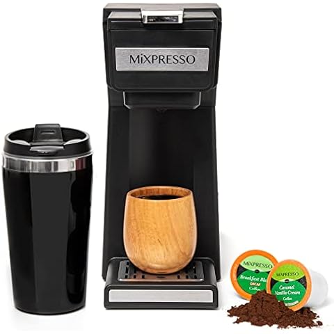 Mixpresso Coffee Maker Single Serve For Ground Coffee & Compatible With K Cup Pods, With 14oz Travel Mug & Reusable Filter For Home, Office & Camping. Cover