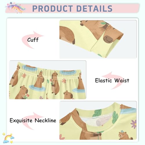 Pajama Sets Long Sleeve Cute Capybara with Flowers Soft Comfy Sleepwear 2 Piece PJS 3-8T4