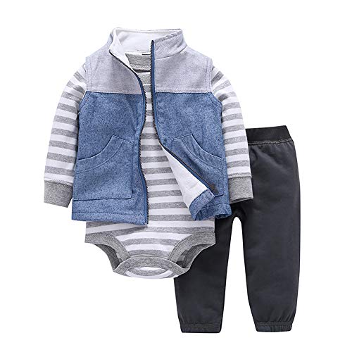 Image of Infant Toddler Boy Girl Winter Fall Warm Clothes Outfit Romper Coat Pants Set