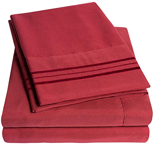 Image of 1500 Supreme Collection Extra Soft Split King Sheets Set, Burgundy - Luxury Bed Sheets Set with Deep Pocket Wrinkle Free Bedding, Over 40 Colors, Split King Size, Burgundy