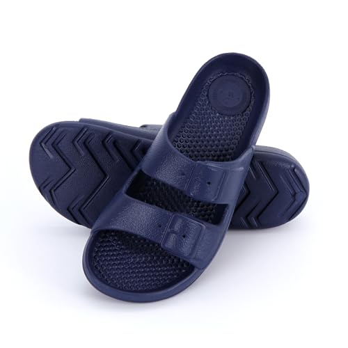 Image of Totes Kids Everywear Double Buckle Slide Sandals Lightweight Waterproof Slides with Textured Footbed