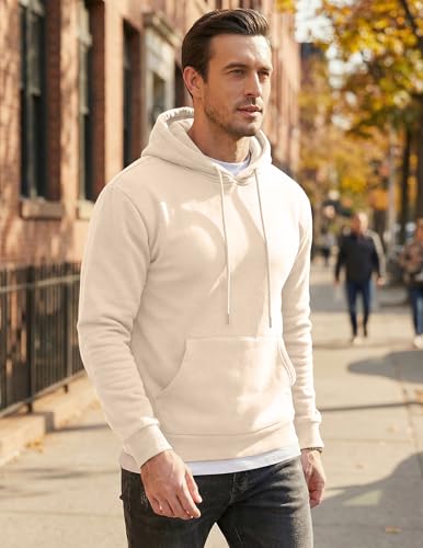 Image of JMIERR Mens Fleece Lined Hoodie Pullover Drawstring Pocket Winter Warm | Cozy fleece-lined pullover, adjustable drawstring hood, kangaroo pocket, regular fit, machine wash