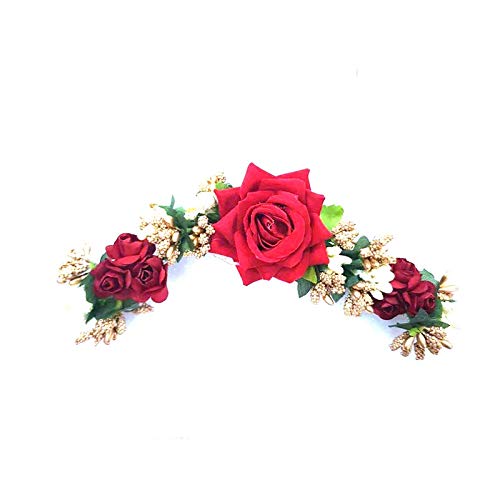 VR Boss Fashion Haldi Megandhi Baby Shower bridal Accessories Juda Gajra Hair Brooch Veni - Red