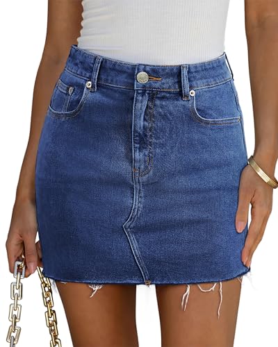 ZADORN Women's Denim Mini Skirts Stretchy High Waisted Casual Frayed Jean Skirt with Pockets3