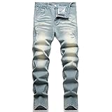 LZLER Slim fit Ripped Jeans Men Stacked Stretch 5-Pockets Jeans rotos para Hombre Grey Blue Big and Tall Stylish Size 42