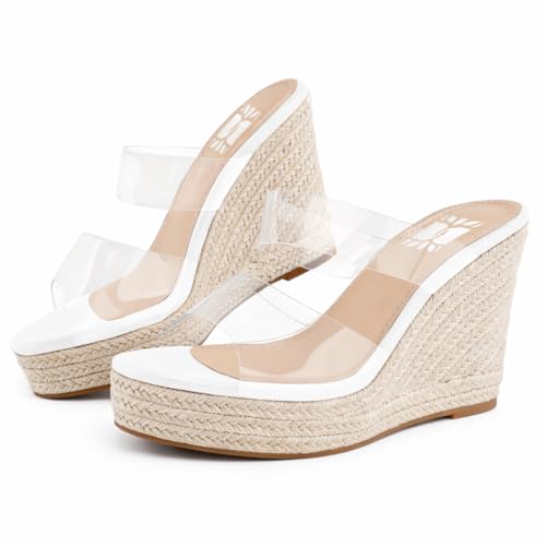 Image of VARECOLA Women Slip On Espadrille Platform Wedge Sandals Slide Open Toe Clear High Heel Sandals