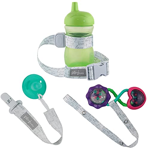 Stop The Dropsy 3-in-1 Pack for Sippy Cup, Pacifier, Toys (Gray Love)