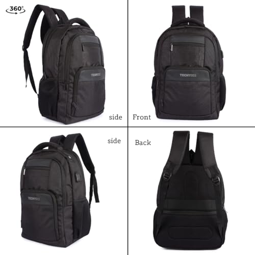 Image of TECHYBEE 45 L Expandable Travel Backpack - Flight Approved Carry On Weekender Bag with 16-Inch Laptop Compartment - Anti-Theft Large Business & College Daypack (Black)