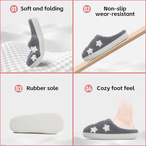 Memory Foam Slippers for Women - House Slip-on with Colorful Hearts & Stars Pattern Cute Cozy Bedroom shoes4
