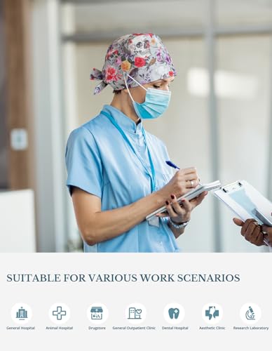 Image of Scrub Caps for Women with Buttons, Classic Surgical Caps | Double-Sided Printed, Adjustable,Long Hours, Sweatbands, Fabric Help Reduce Static Buildup
