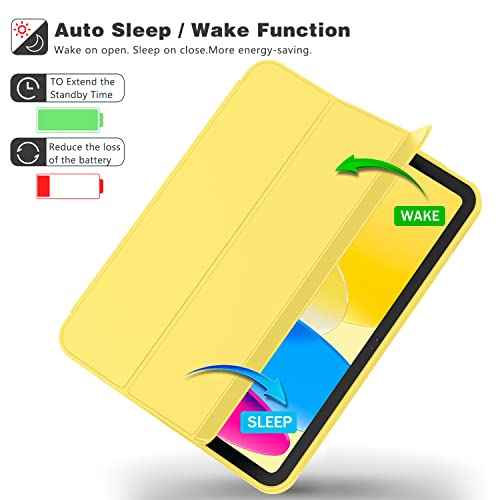 Image of ToaPoia Case for iPad (A16) 11 Inch 2025 /iPad 10th Generation 10.9 Inch 2022, Slim Trifold Stand Protective Cover with Pencil Holder and Soft TPU Back,Support Auto Sleep /Wake (Yellow)