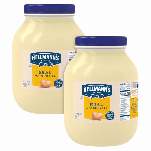 Hellmann's Real Mayonnaise Jar,Condiment for Sandwiches,Salads,Mayo Made with 100% Cage Free Eggs,Gluten Free,Vegetarian,Kosher,1 Gallon,128 oz,(Pack of 2)