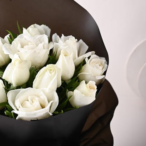 FlowerAura Fresh Flower Bouquet Gift 10 Roses With Black Chinese Paper Valentine's Day Gift's For Girlfriend, Boyfriend, Husband & Wife, Anniversary, Birthday, (Same Day Delivery) (Set 10,) 3