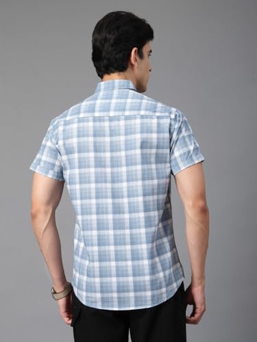 Image of Majestic Man Men's Slim Fit Premium Pure Cotton Plaid Check Half Sleeve Casual Shirt