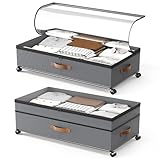 BugyKido 2 Stück Unterbett Aufbewahrungsbox 72L, Unterbettkommode Bettkasten mit Rollen 360°Drehung, Unterbettkommode mit PVC deckel, Metallrahmen,für Kleidung, Schuhe und Decken