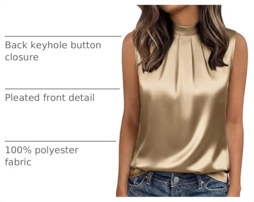 Image of Funlingo Women's Silk Satin Tank Tops Mock Neck Camisole Dressy Sleeveless Blouse Business Casual Pleated Summer Shirts 2026