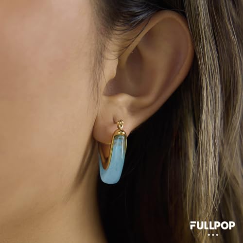 Image of Fullpop Vintage Earrings for Women, Chunky 14K Gold Plated Resin Hoop Earrings Lightweight Hollow Drop Earrings Hypoallergenic Earrings for Women Vintage Anthropologie Jewelry Gifts for Women