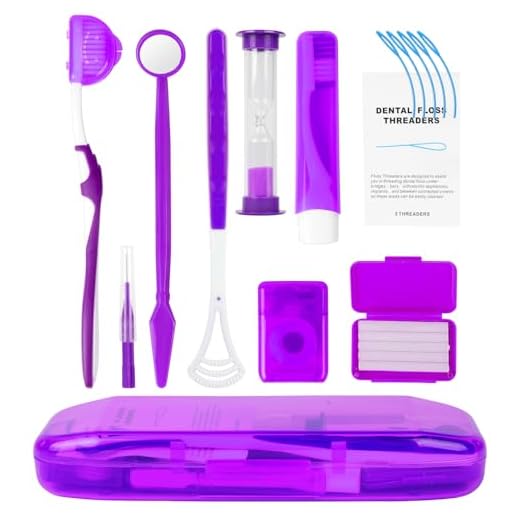 OFFCUP Kit de Soins Orthodontiques, 9pcs Kit Nettoyage Orthodontique Portable, avec Brosse Dentaire Gratte Langue Brosse Interdentaire Cire Dentaire, Kit de Voyage Orthodontique (Violet)