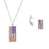 Lola Bella Gifts Crystal USA American Flag Pendant Necklace and Earrings Set with Gift Box