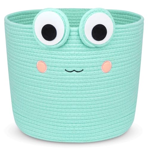 Image of Large Storage Basket, Frog Shaped Cotton Rope Woven Basket for Nursery, Blanket Baby Toy Storage Organizer Laundry Basket Gifts Empty, Cat Dog Bin Toys