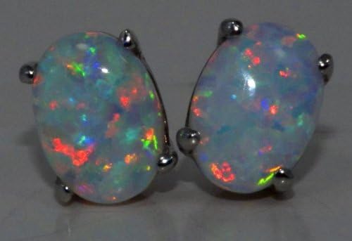 Miniatura 2 de Imitación Opal Oval Stud arete y Colgante de plata de ley 925rodio Acabado