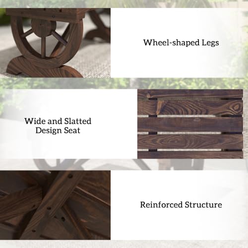 Image of Outsunny 2-Person Wooden Garden Bench Outdoor Wagon Wheel 550 LBS Brown