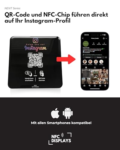 Karte/Schild für Instagram mit QR-Code und NFC (12x12cm selbstklebend) - schwarz
